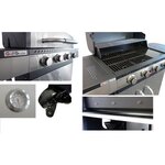 GRILL GARDEN Barbecue a gaz 4 brûleurs - Fonte émaillée - 62 x 39,5 cm - Inox