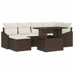 vidaXL Ensemble de canapé de jardin avec coussin 7 Pièces Marron et crème