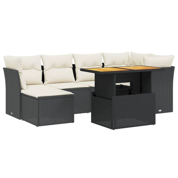 vidaXL Salon de jardin 7 Pièces avec coussins noir résine tressée