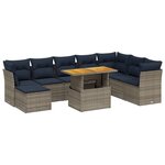 vidaXL Salon de jardin 9 Pièces avec coussins gris résine tressée