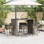 vidaXL Ensemble de bar de jardin 7 Pièces avec coussins gris poly rotin