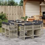 vidaXL Ensemble à manger de jardin et coussins 9 Pièces gris clair rotin