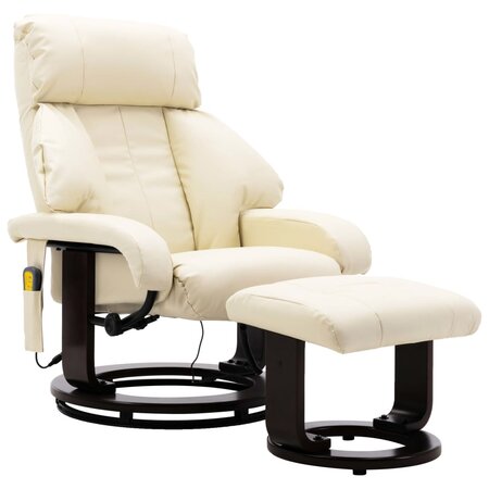 vidaXL Fauteuil de massage TV inclinable blanc crème similicuir