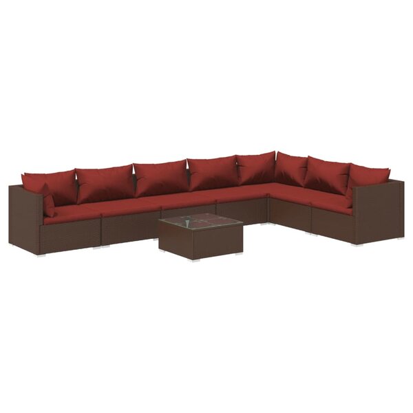 vidaXL Salon de jardin 8 Pièces avec coussins résine tressée marron