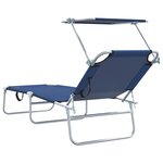 vidaXL Ensemble de Transats Pliants 2 Pièces avec Auvent en Tissu Oxford Bleu 600D