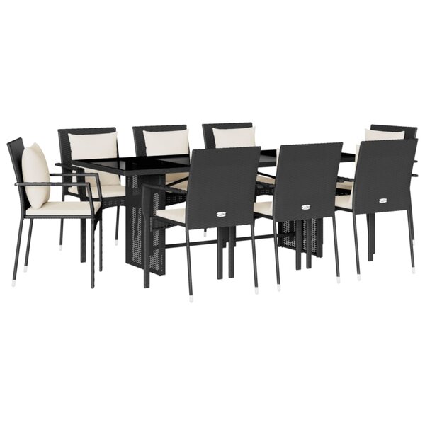 vidaXL Ensemble à manger de jardin 9Pièces coussins noir résine tressée