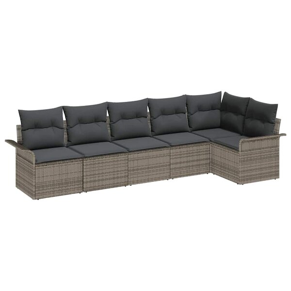 vidaXL Ensemble de canapé de jardin avec coussin 6 Pièces Gris Poly rotin