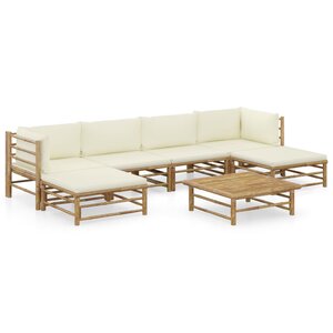 vidaXL Salon de jardin 7 Pièces avec coussins blanc crème bambou