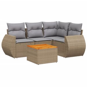 vidaXL Salon de jardin avec coussins 5 Pièces beige résine tressée