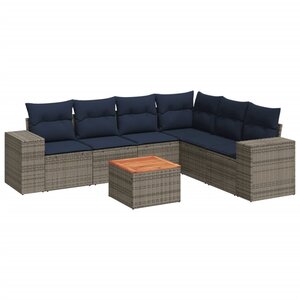 vidaXL Salon de jardin 7 Pièces avec coussins gris résine tressée