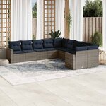 vidaXL Salon de jardin 10 Pièces avec coussins gris résine tressée