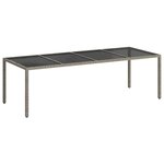 vidaXL Table de jardin gris 250x100x75 cm Verre trempé et poly rotin