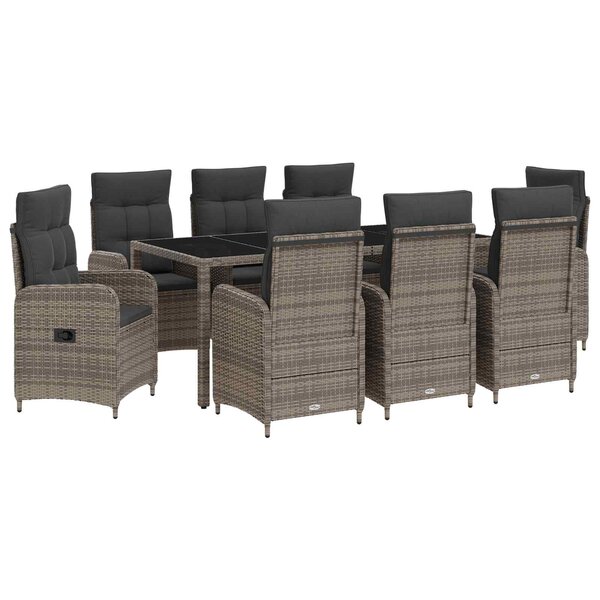 vidaXL Ensemble de repas extérieur 9 Pièces Gris clair et gris foncé