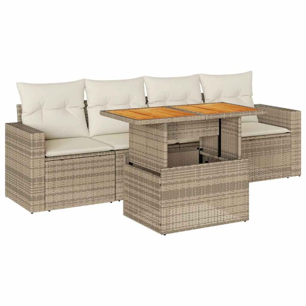 vidaXL Salon de jardin avec coussins 5 Pièces beige résine tressée
