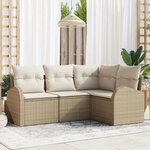 vidaXL Ensemble de canapé de jardin 4 Pièces Beige  blanc Poly rotin