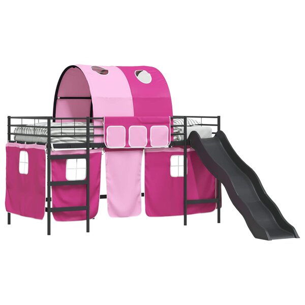 vidaXL Lit mezzanine pour enfants Noir et rose 99 5 x 200 cm Métал