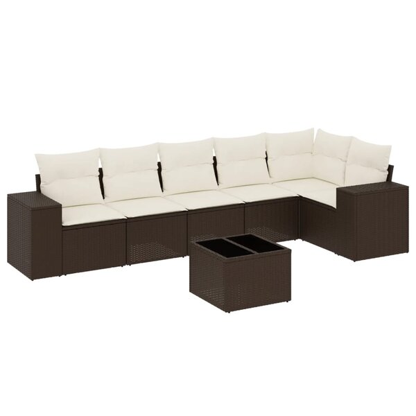vidaXL Salon de jardin avec coussins 7 Pièces marron résine tressée