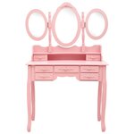 vidaXL Coiffeuse avec tabouret et miroir pliable en 3 Rose