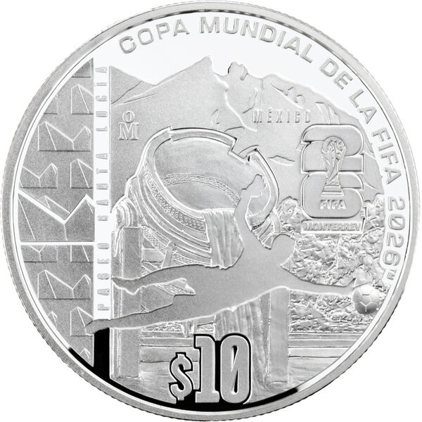 Monnaie FIFA WORLD CUP 26 Monterrey Argent 10 Pesos Mexico 2026 (PRÉCOMMANDE)