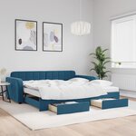 vidaXL Lit de jour avec gigogne et tiroirs bleu 100x200 cm velours