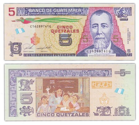 Billet de collection 5 quetzales 2019 guatemala - neuf - p122