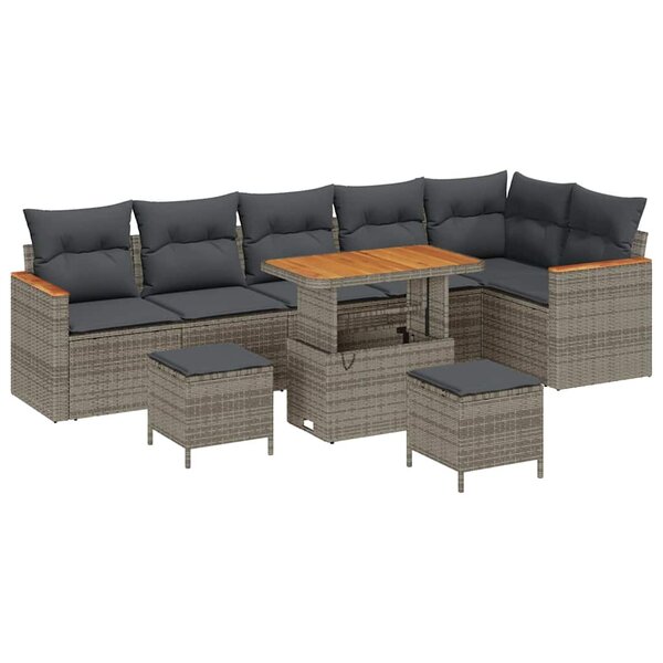 vidaXL Ensemble de canapé de jardin avec coussin 9 Pièces Gris Poly rotin