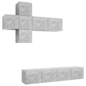 vidaXL Ensemble de meuble TV 7 Pièces Gris béton Bois d'ingénierie