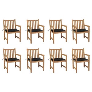 vidaXL Chaises de jardin lot de 8 avec coussins noir Bois teck massif