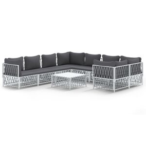 vidaXL Salon de jardin avec coussins 9 Pièces blanc acier