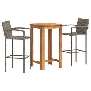 vidaXL Ensemble de bar de jardin 3 Pièces gris bois massif acacia rotin