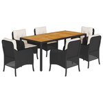 vidaXL Ensemble à manger de jardin coussins 7Pièces Noir Résine tressée