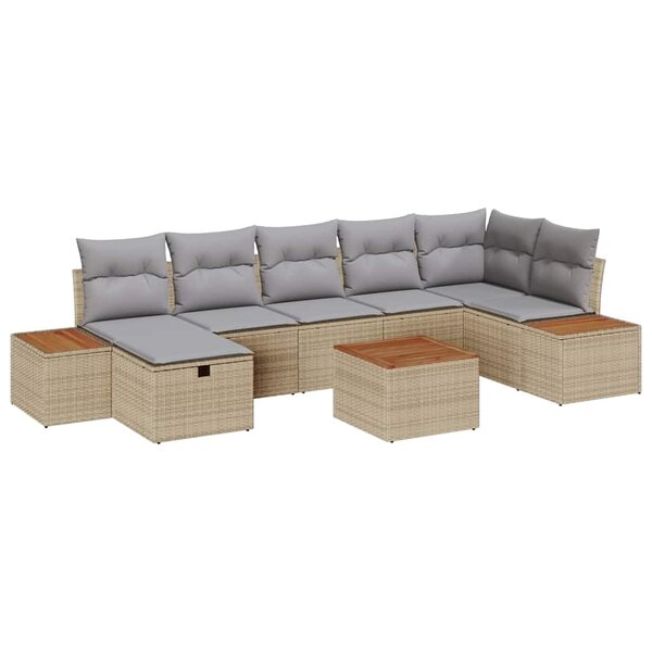 vidaXL Ensemble de canapé de jardin 8 Pièces Beige Poly rotin