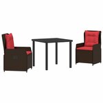 vidaXL Ensemble de salle à manger pour jardin 3 Pièces Marron Poly rotin