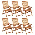 vidaXL Chaises pliantes 6 pièces avec coussins en bois d'acacia massif