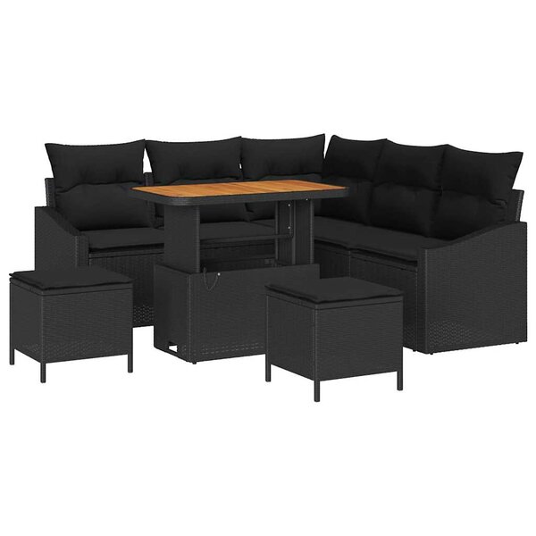vidaXL Ensemble de canapé de jardin avec coussin 8 Pièces Noir Poly rotin