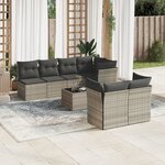 vidaXL Salon de jardin 8 Pièces avec coussins gris clair résine tressée