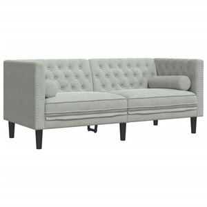 vidaXL Canapé Chesterfield avec traversins 2 places gris clair velours