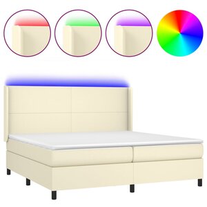 vidaXL Sommier à lattes de lit matelas LED Crème 200x200 cm Similicuir