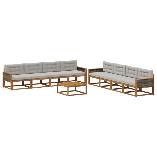 vidaXL Ensemble de canapés d'extérieur 9 Pièces Naturel et Gris clair