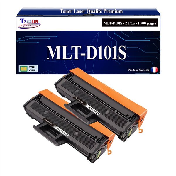 T3AZUR - 2x Toners compatibles avec Samsung MLT-D101S pour Samsung ML-2160 ML-2161 ML-2162 ML-2164 ML-2164W ML-2165 ML-2165W ML-2168