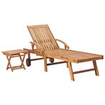 vidaXL Chaise longue avec table et coussin Bois de teck solide