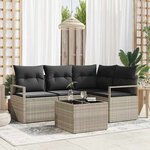 vidaXL Canapé de jardin 5 pièces avec coussins en polyrotin gris.