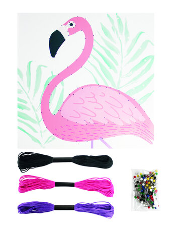 Tableau de fil tendu String Art Flamant rose 21 x 21 cm