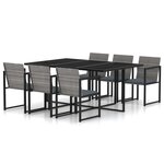 vidaXL Salon de jardin 7 Pièces avec coussins Résine tressée Gris