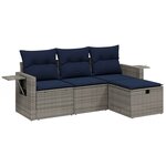 vidaXL Salon de jardin 4 Pièces avec coussins gris résine tressée