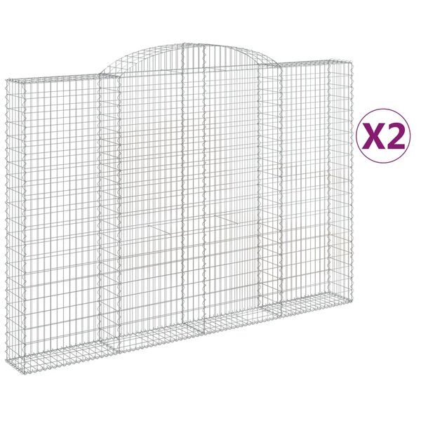 vidaXL Paniers à gabions arqués 2 Pièces 300x30x200/220 cm fer galvanisé