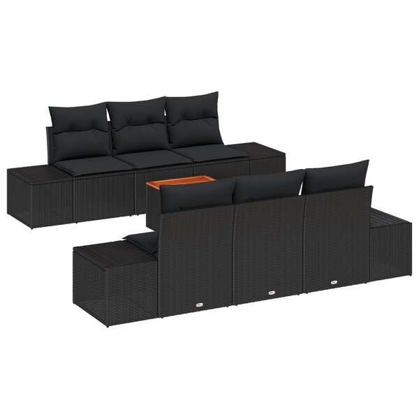 vidaXL Ensemble de canapés de jardin 7 Pièces Noir 55 x 55 x 37 cm