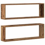 vidaXL Étagère murale avec étagère 2 Pièces Bois ancien 80 x 15 x 26 cm