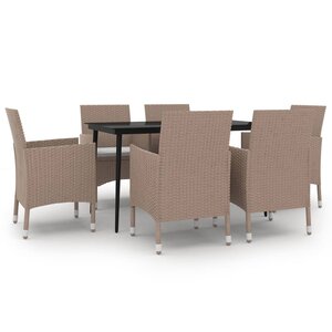 vidaXL Ensemble à dîner de jardin coussins 7 Pièces Résine tressée Verre