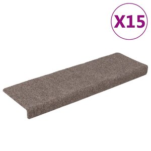 vidaXL Tapis d'escalier autocollants 15 pièces 65 x 21 x 4 cm Beige Bord rectangulaire